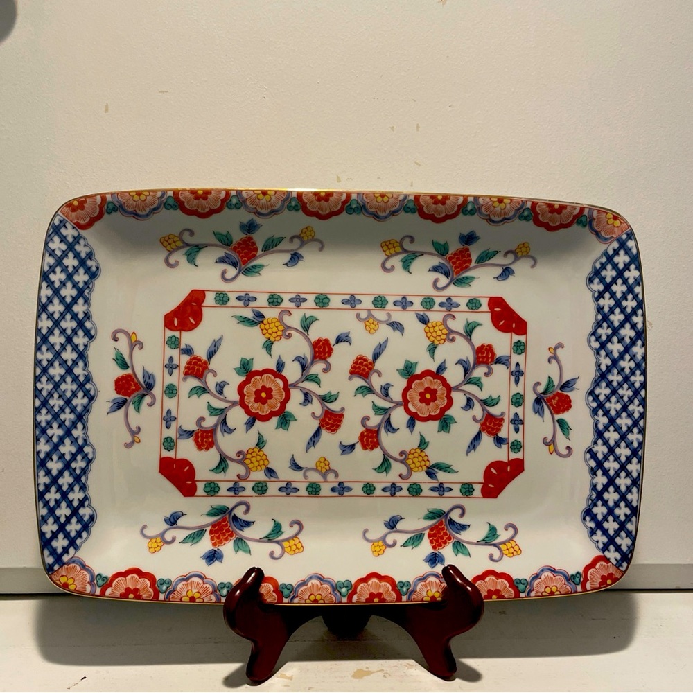 Vintage Rectangular Floral Hand Painted Plate Made In Japan .
